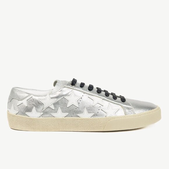 Saint Laurent Court Classic Star Metallic Silver Low-Top Sneakers - Picture 1 of 10